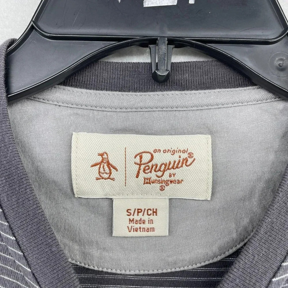 Penguin Munsingwear Henley Shirt Men's Sz S Gray Round Neck Striped Long Sleeve - Picture 10 of 11